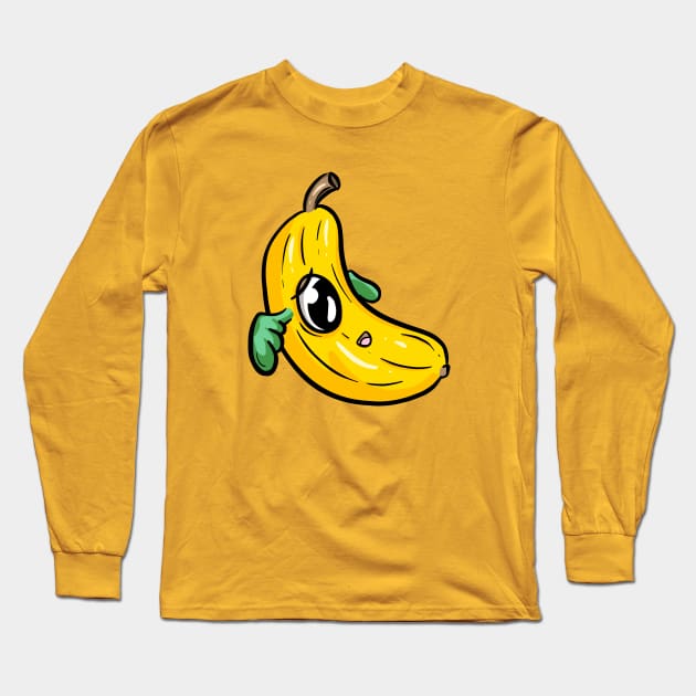 Cartoon Banana Fruit With Wings Long Sleeve T-Shirt by Squeeb Creative